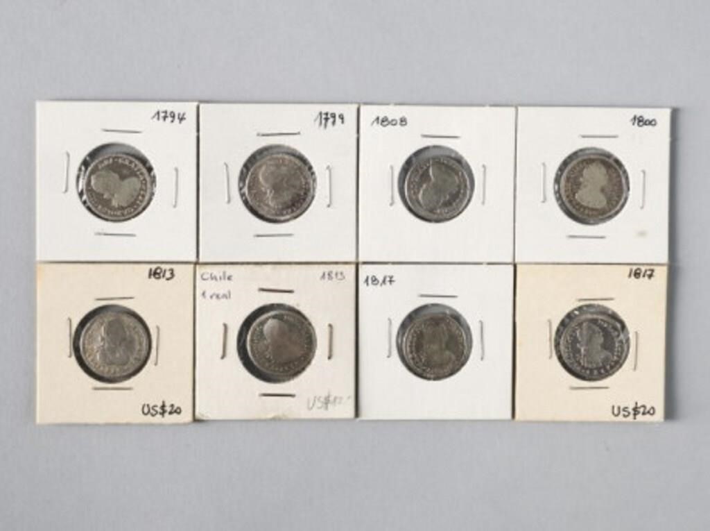 SPANISH SILVER COINSA lot of 8 3a842c