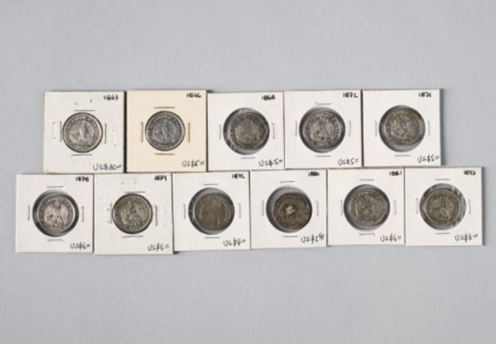 CHILEAN SILVER COINSA lot of 11 3a8437