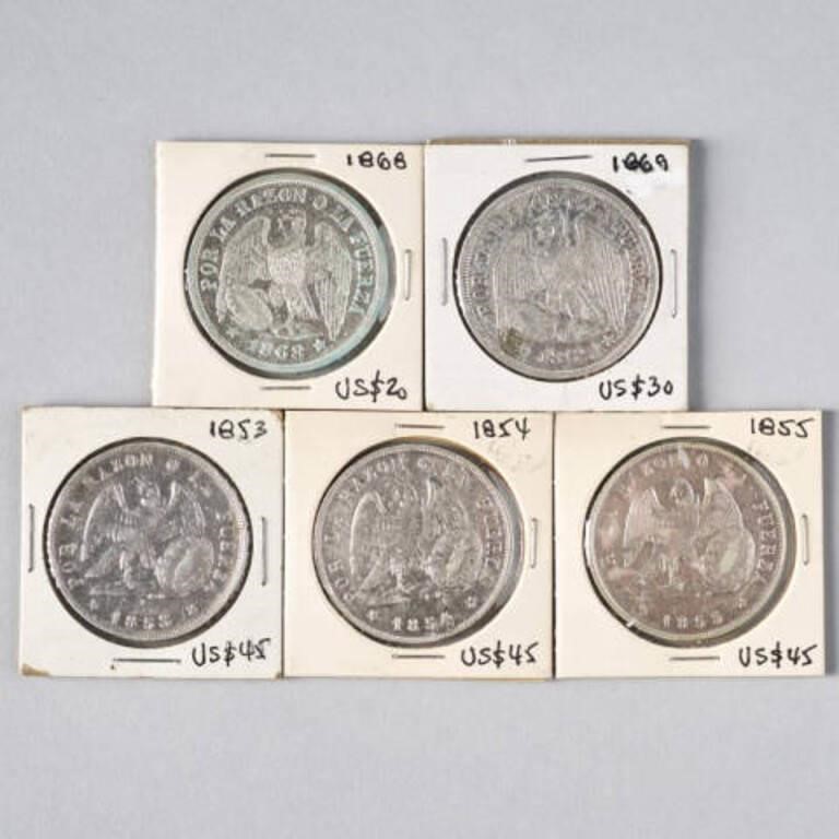 CHILEAN SILVER PESOSA lot of 5