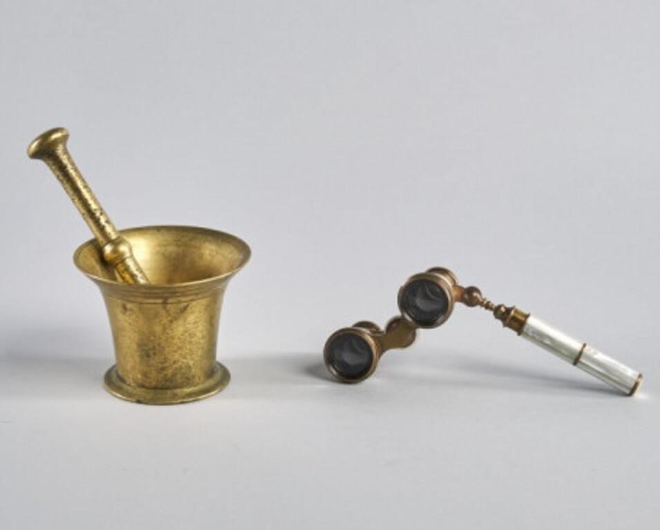 OPERA GLASSES, BRONZE MORTAR & PESTLEThe