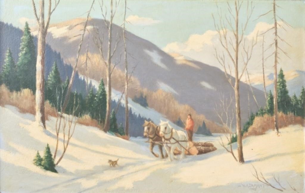 LAURENTIANS LOGGING SCENE PAINTINGAn