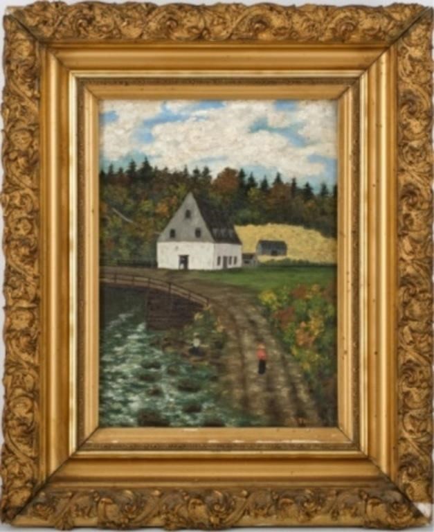 FARM HOUSE FOLK ART PAINTINGFishing 3a85cf