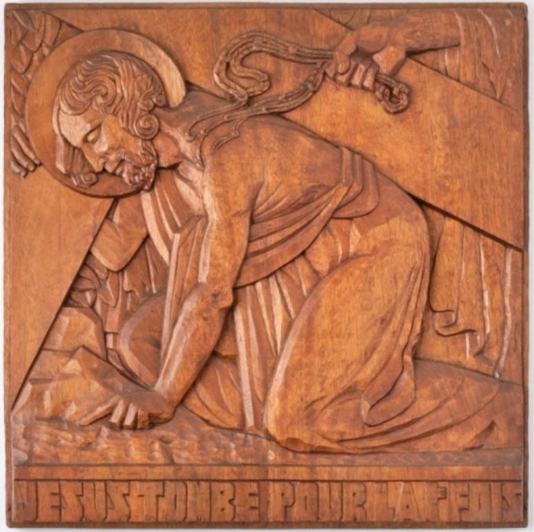 STATION OF THE CROSS RELIEFA solid walnut