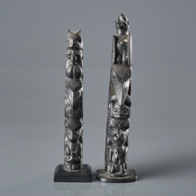 TWO ARGILITE TOTEM STYLE SCULPTURESTwo 3a8687