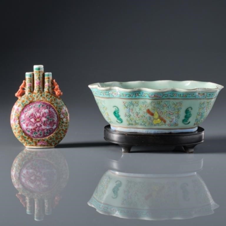 TWO PIECES OF 19TH C. CHINESE ENAMELLED
