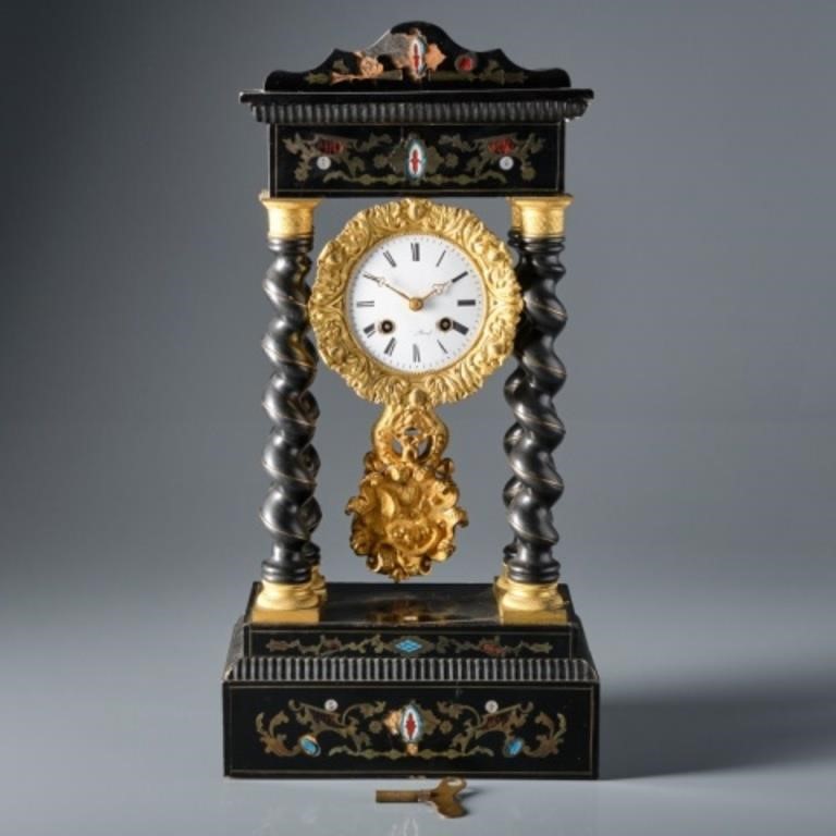 19TH CENTURY EBONIZED PORTICO CLOCKFrance  3a871e