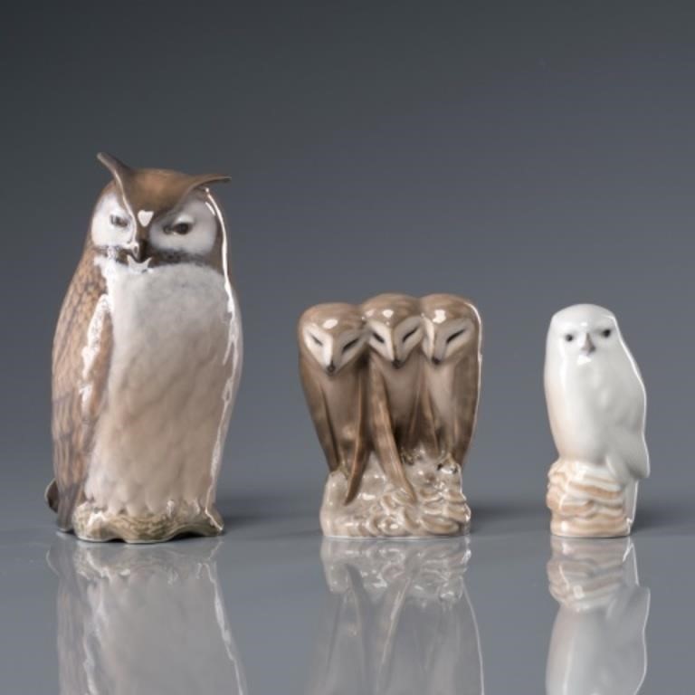 THREE ROYAL COPENHAGEN OWL FIGURINESThree