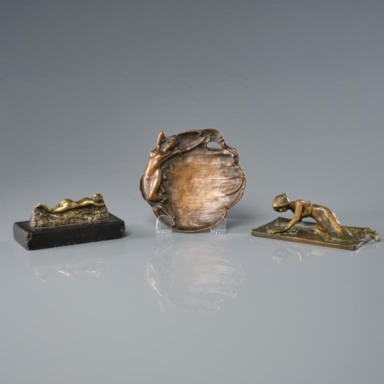 THREE ART NOUVEAU BRONZE DESK ACCESSORIESThree 3a8812