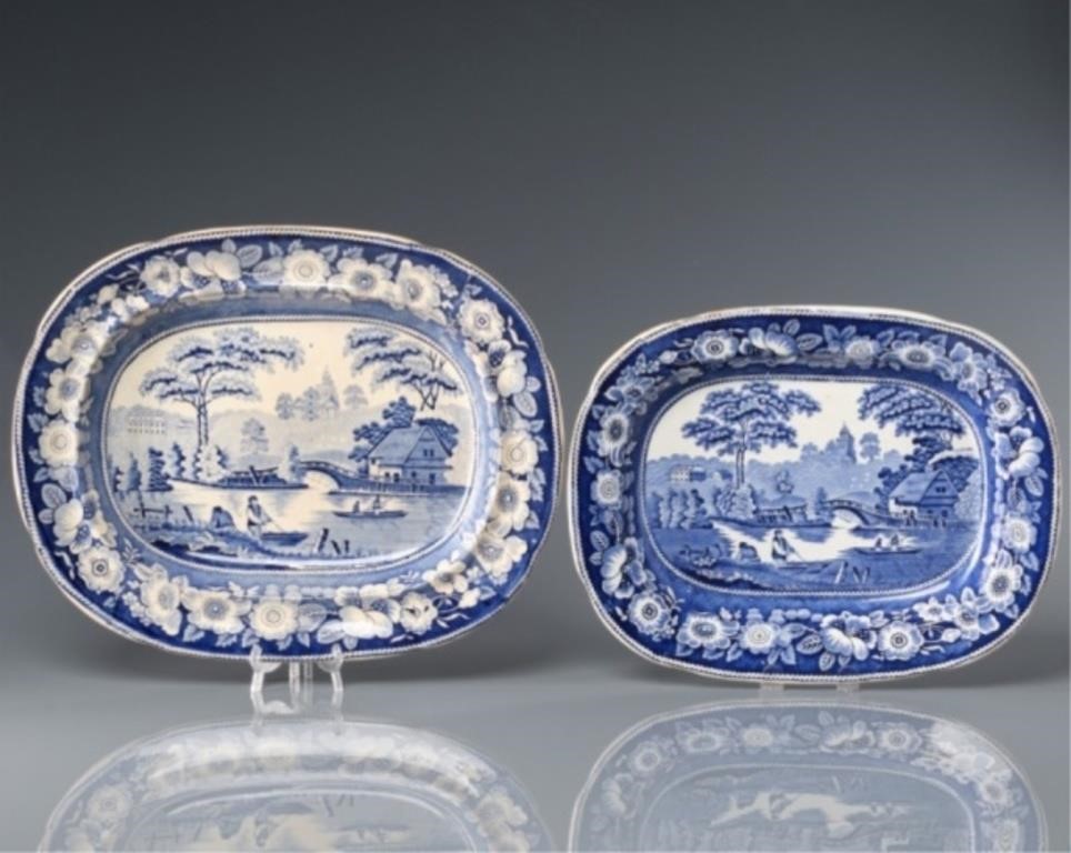 TWO BLUE & WHITE PLATTERS, CIRCA