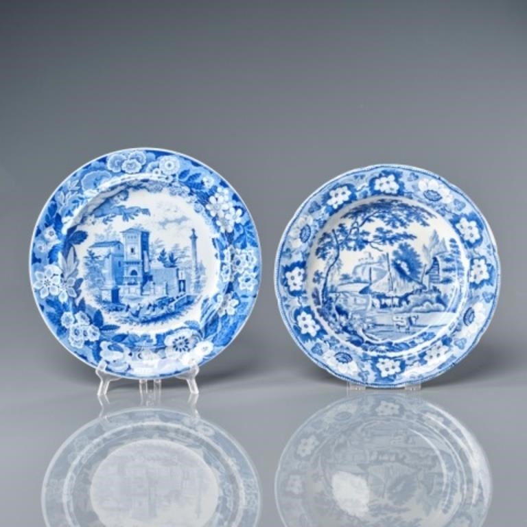 TWO STAFFORDSHIRE BLUE & WHITE