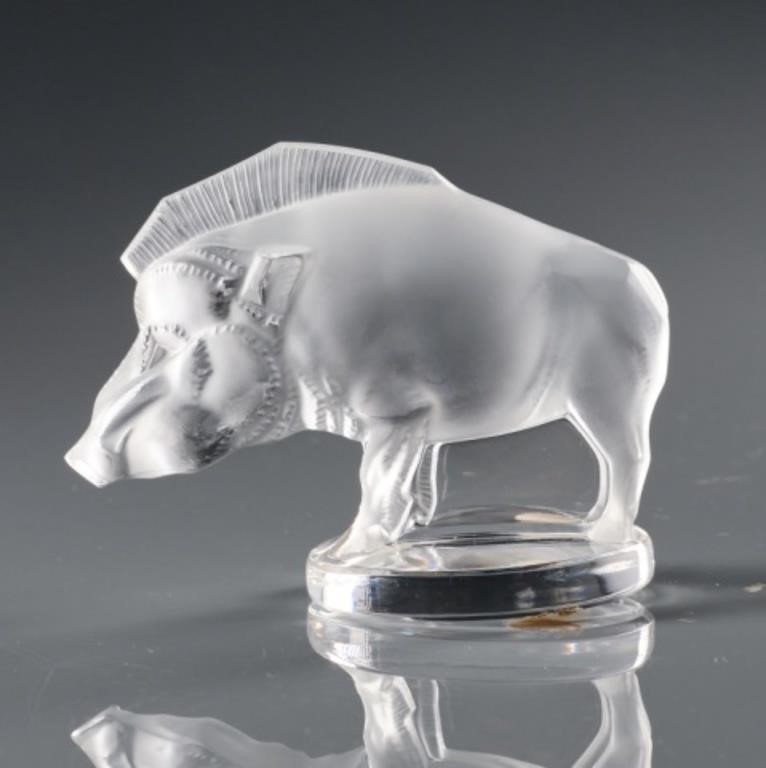 LALIQUE FROSTED CRYSTAL WILD BOAR