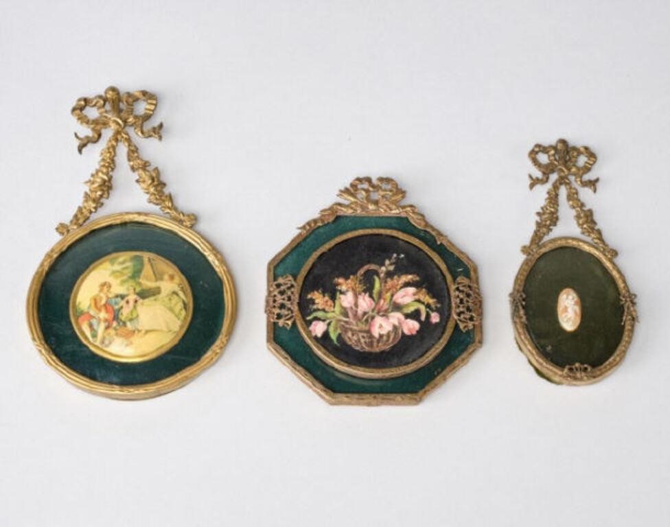 MINIATURE OBJECTSThree gilt metal framed