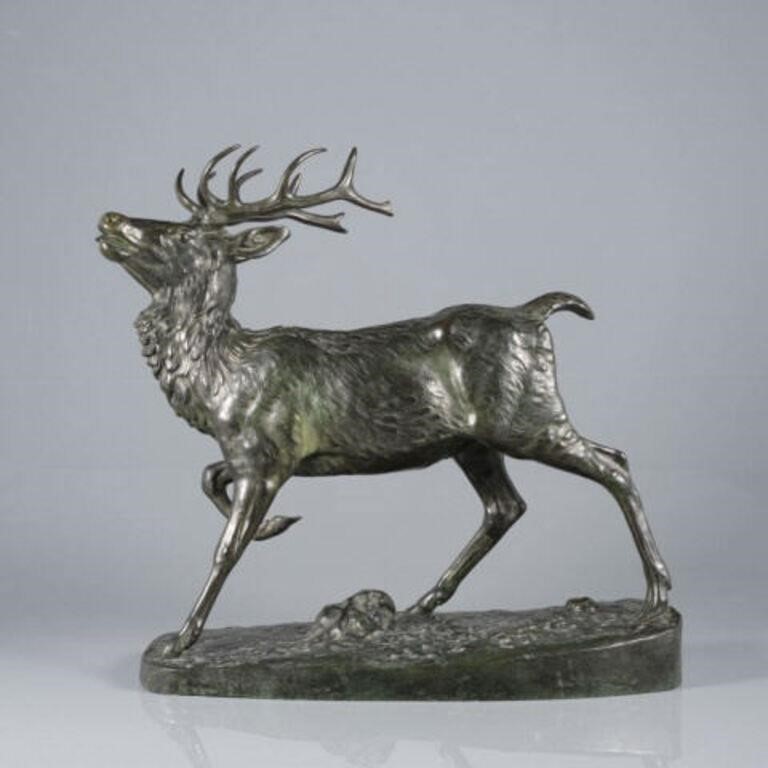 LARGE BRONZE STRIDING STAGA late 3a88d4