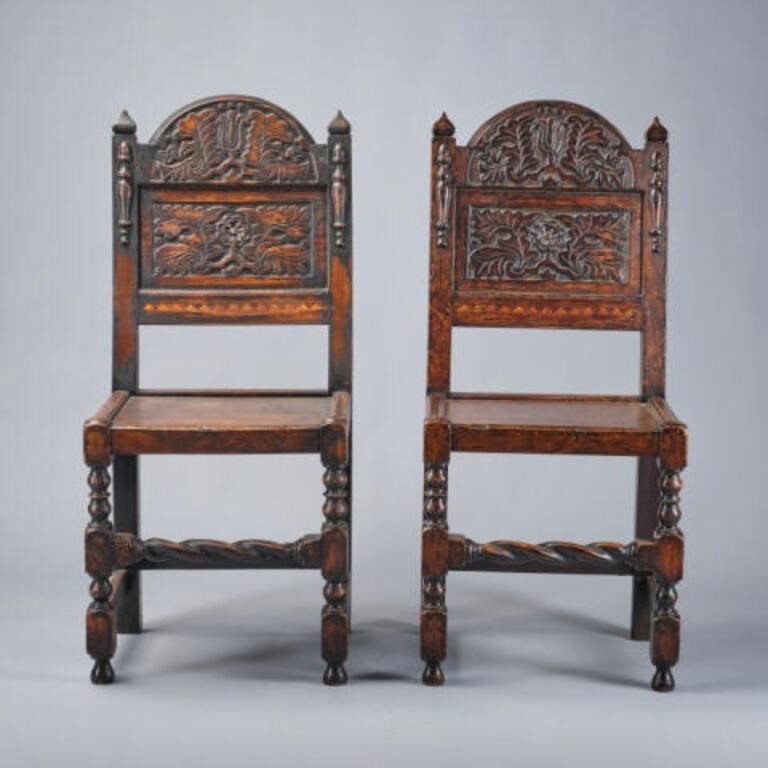 OAK CHAIRS, CIRCA 1900Three oak chairs,