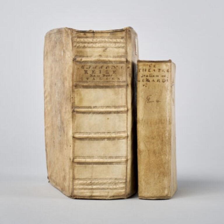 DUTCH FRENCH VELLUM BOUND BOOKSTwo 3a8994