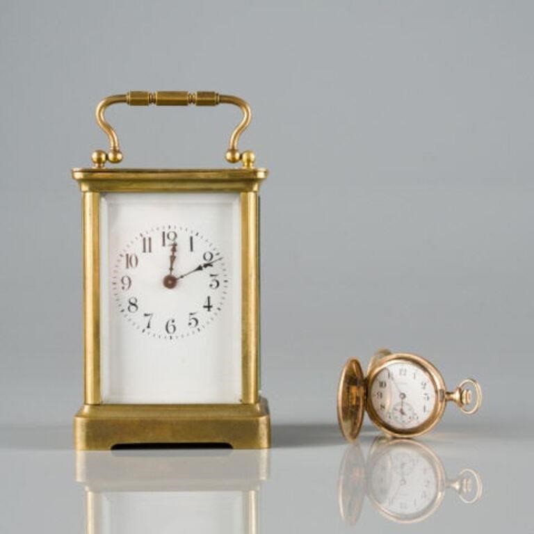 FRENCH BRASS CARRIAGE CLOCK & POCKET