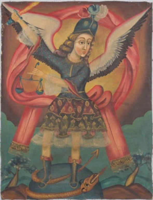 CUZCO SCHOOL OIL ON CANVAS ARCHANGEL  3a8af3