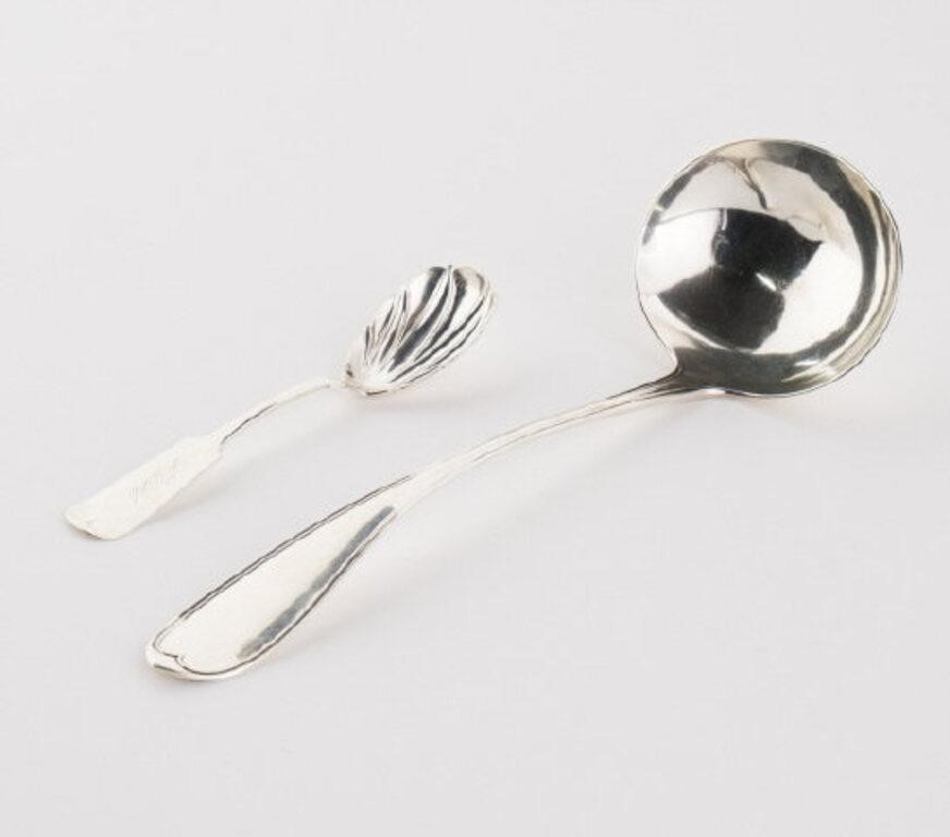 AMERICAN COIN SILVER LADLE & SUGAR