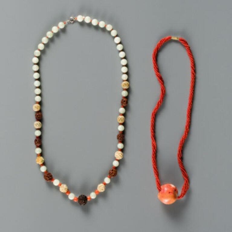 CHINESE CORAL HEDIAO NECKLACESTwo 3a8b14