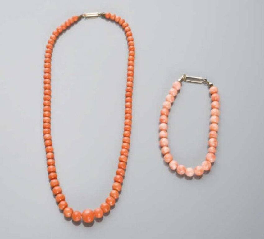 CHINESE CORAL NECKLACE & BRACELETA