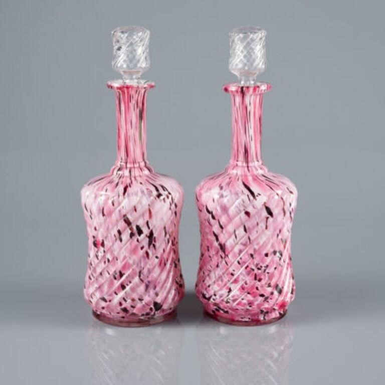 PAIR OF MOTTLED PINK SPATTER GLASS 3a8b2c