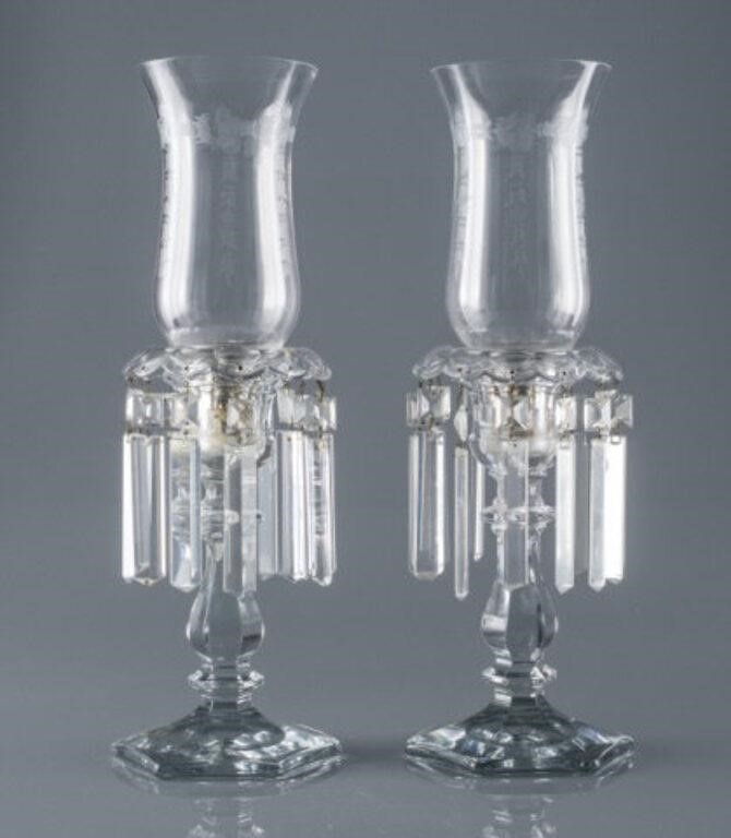 PAIR OF GLASS HURRICANE LAMPSA pair