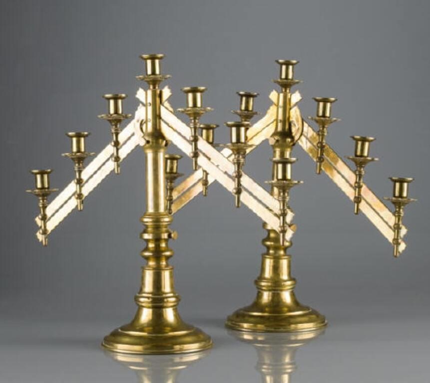 PAIR OF TELESCOPIC BRASS CANDELABRAA