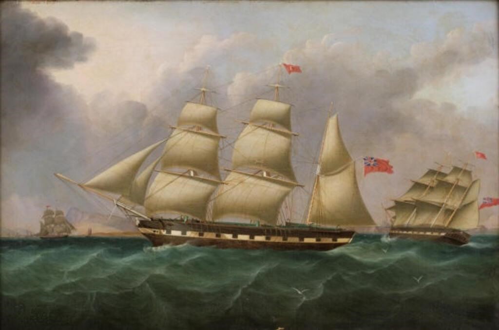 SHIP PAINTINGA painting of a three-masted