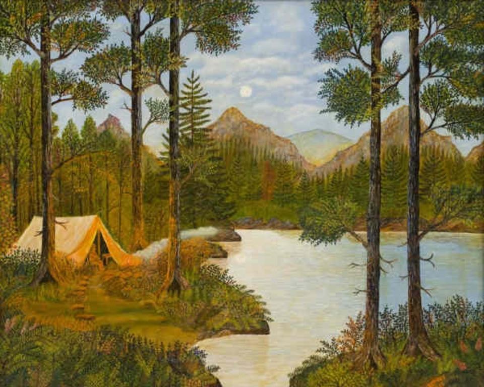 OIL ON BOARD CAMP SCENEA naive 3a8bae