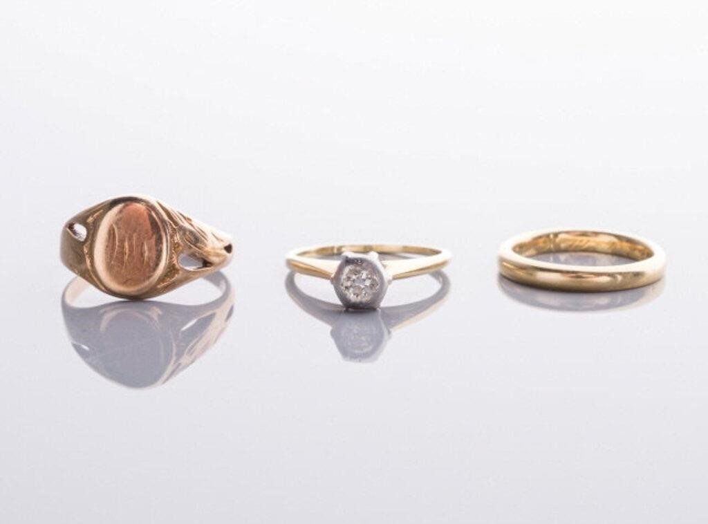 TWO GOLD RINGS & DIAMOND SOLITAIRE