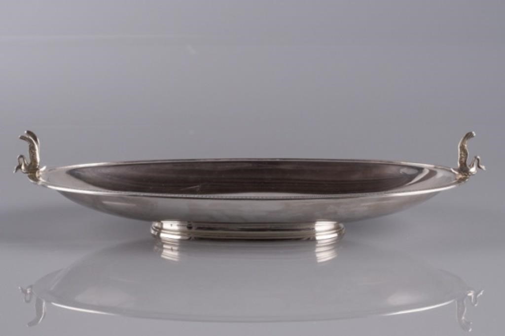 LARGE STERLING OVAL DISH WITH SWAN