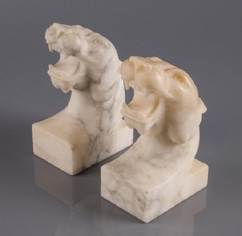 PAIR OF CARVED ALABASTER BOOKENDSA 3a8cfe