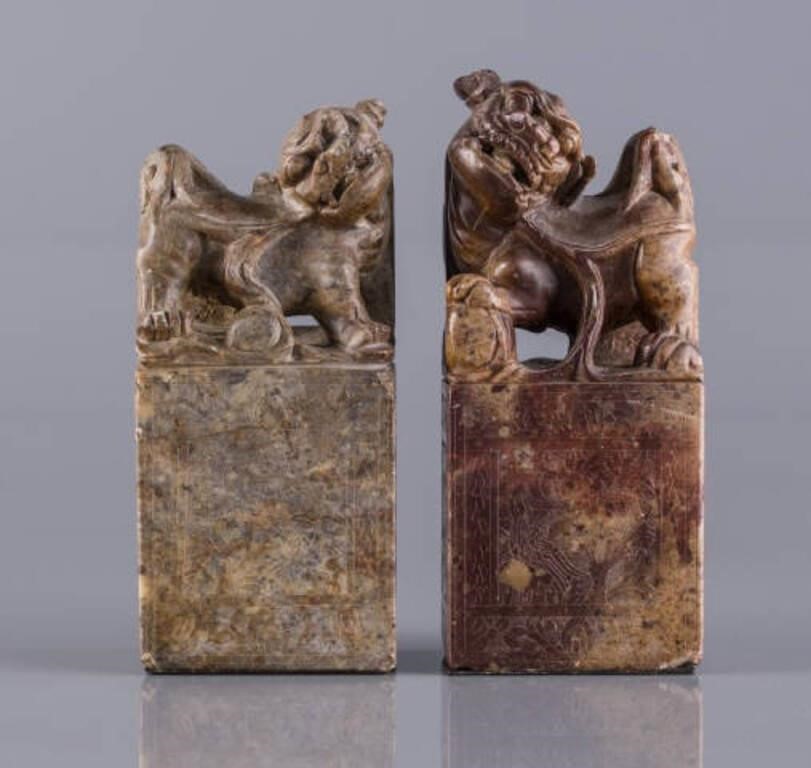 PAIR OF 20TH CENTURY CHINESE SOAPSTONE 3a8d53