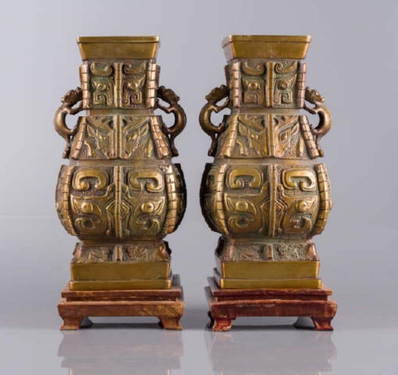 PAIR OF CHINESE GILT BRONZE VASESA 3a8d85