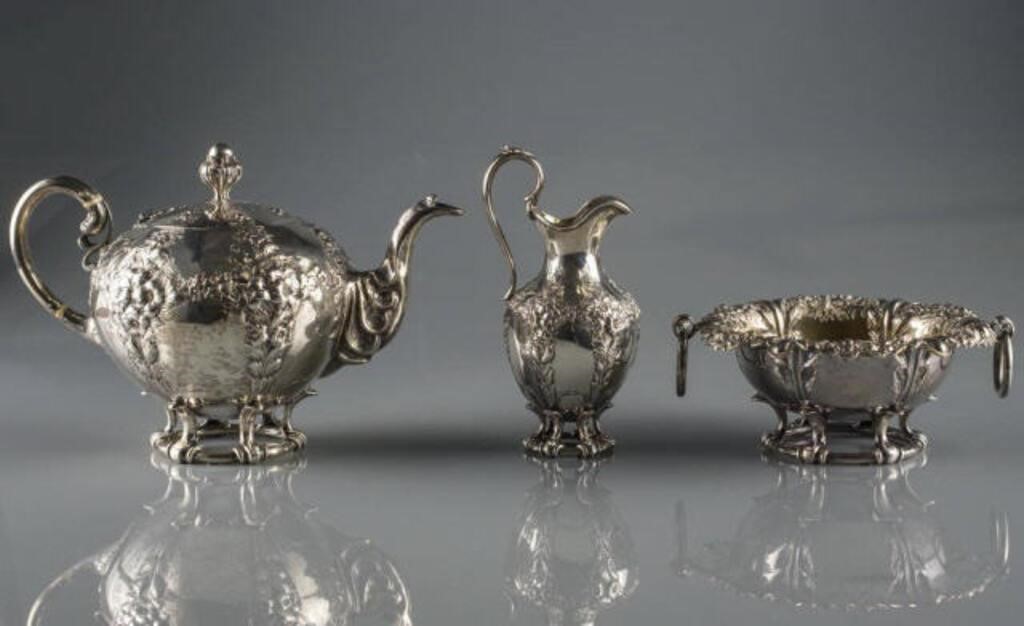 VICTORIAN STERLING SILVER TEA SETA three