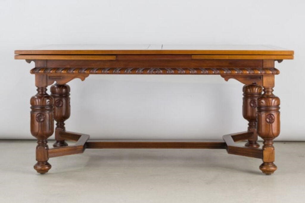 LARGE DRAW-LEAF WALNUT DINING TABLEA