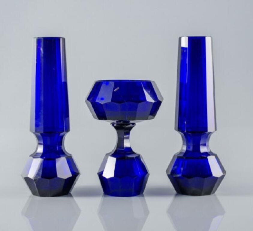 PAIR OF COBALT BLUE GLASS VASES