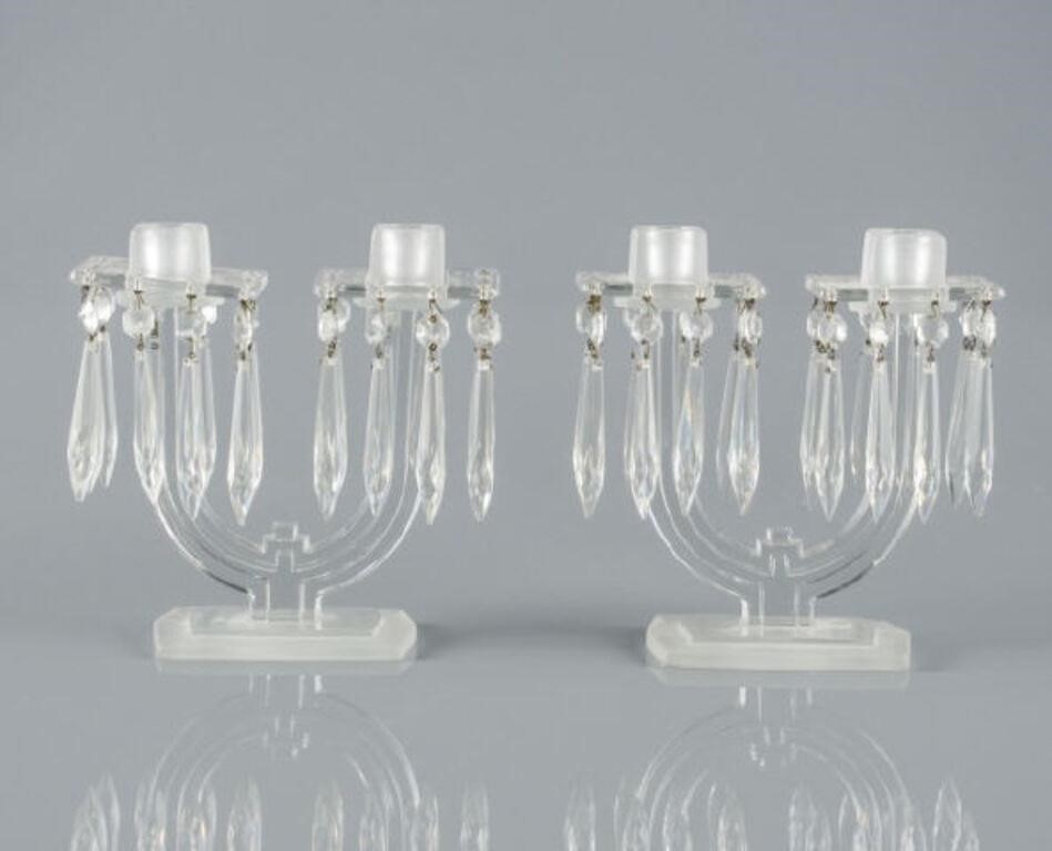 PAIR OF ART DECO GLASS CANDLE HOLDERSA