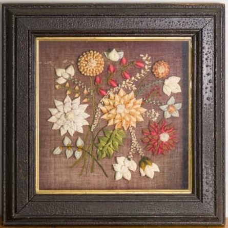 WOOL WORK EMBROIDERED FLORAL PICTURE  3a8ee7