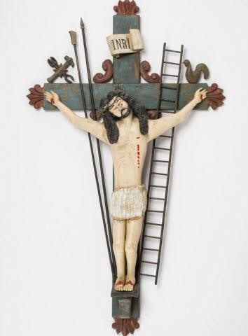 LARGE FOLK ART QUEBEC CRUCIFIX  3a8f9e