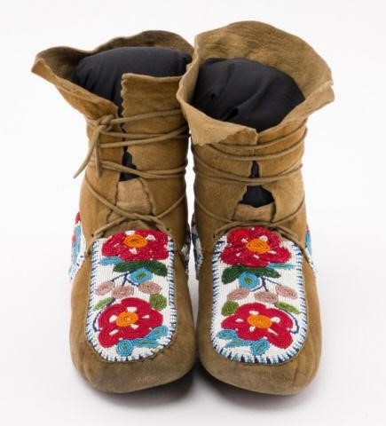 PAIR OF CREE BEADED MOCCASINS,