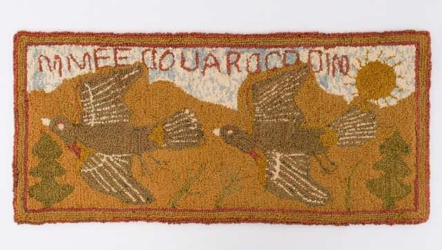 HOOKED RUG OF TWO PASSENGER PIGEONS,