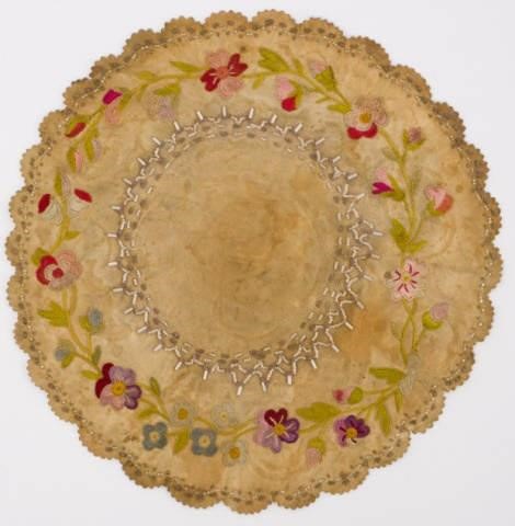 SILK EMBROIDERED LEATHER TABLE MAT,