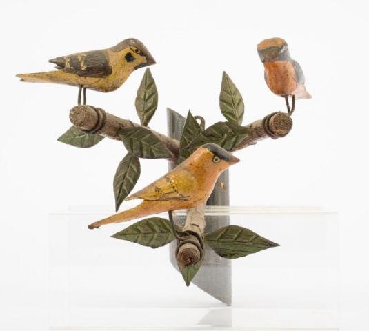 THREE BIRDS ON BRANCH, 1890-1920Three