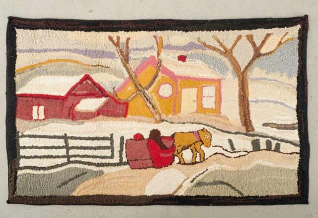 HOOKED RUG WITH SLEIGH SCENE MID 3a9069