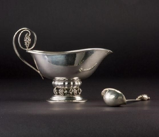 GEORG JENSEN SILVER GRAVY BOAT & LADLEA