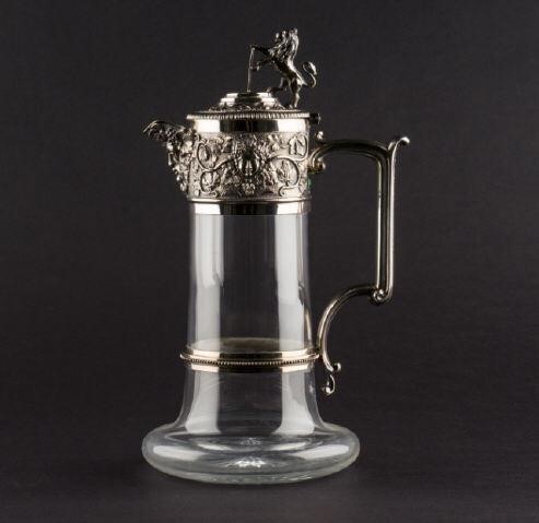 VERY GOOD SILVER PLATE CLARET JUG, LATE