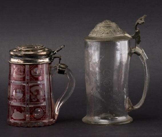 BOHEMIAN RED STEIN WITH SILVER LID &