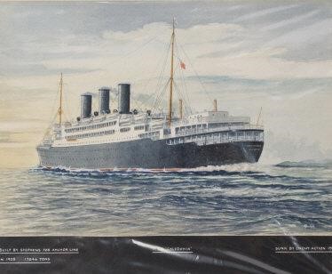 WATERCOLOUR, T.S.S. CALEDONIAInitialed