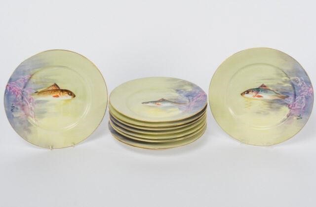 HAND PAINTED LIMOGES FISH PLATES,